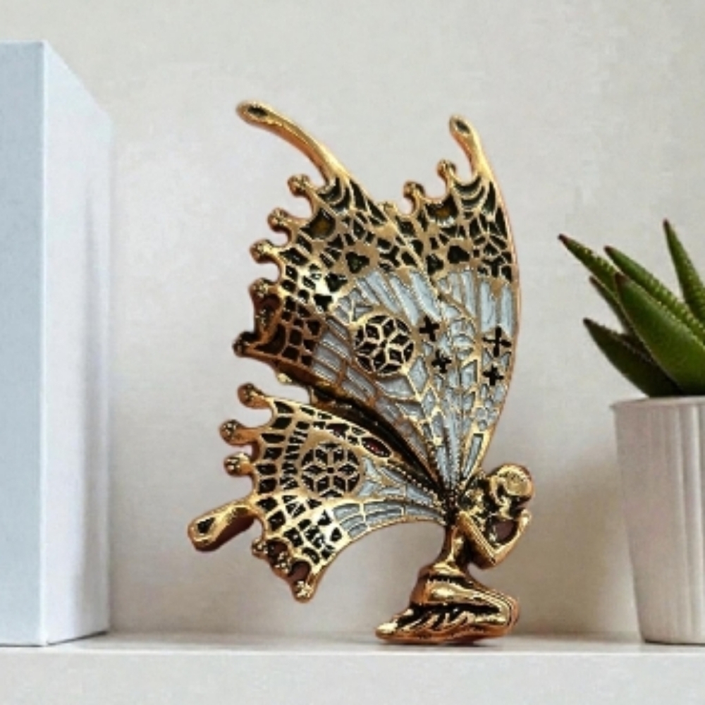 Gold Fairy Enamel Brooch Whimsical Winged Pin NWT Fairycore Magical Jewelry Gift - Picture 2 of 6